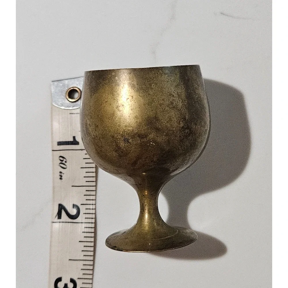 Vintage Brass Mini Goblet Chalice Made in India Decorative Small Cup Patina